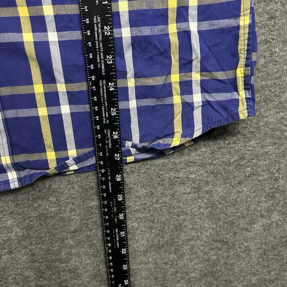 Banana Republic Men Medium Blue Plaid‎ Short Sleeve Button Up Shirt